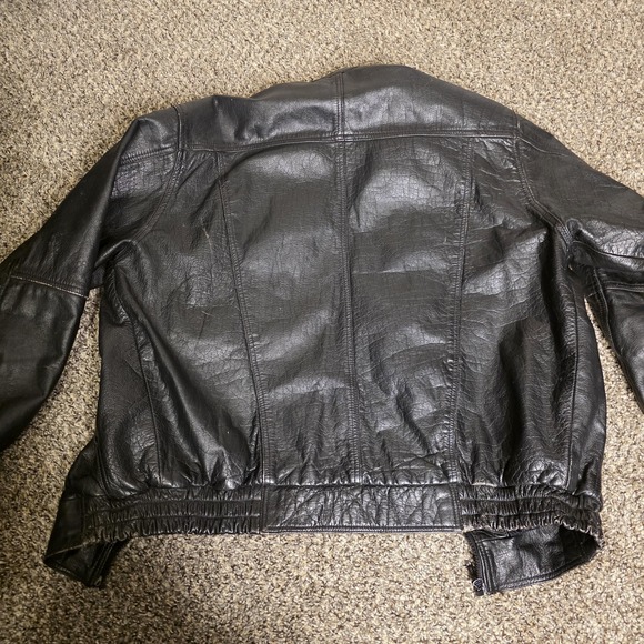 Phoenix Jacket Mens 44 Black Leather Motorcycle Bomber Elastic Waist Zip Pockets - Picture 13 of 16